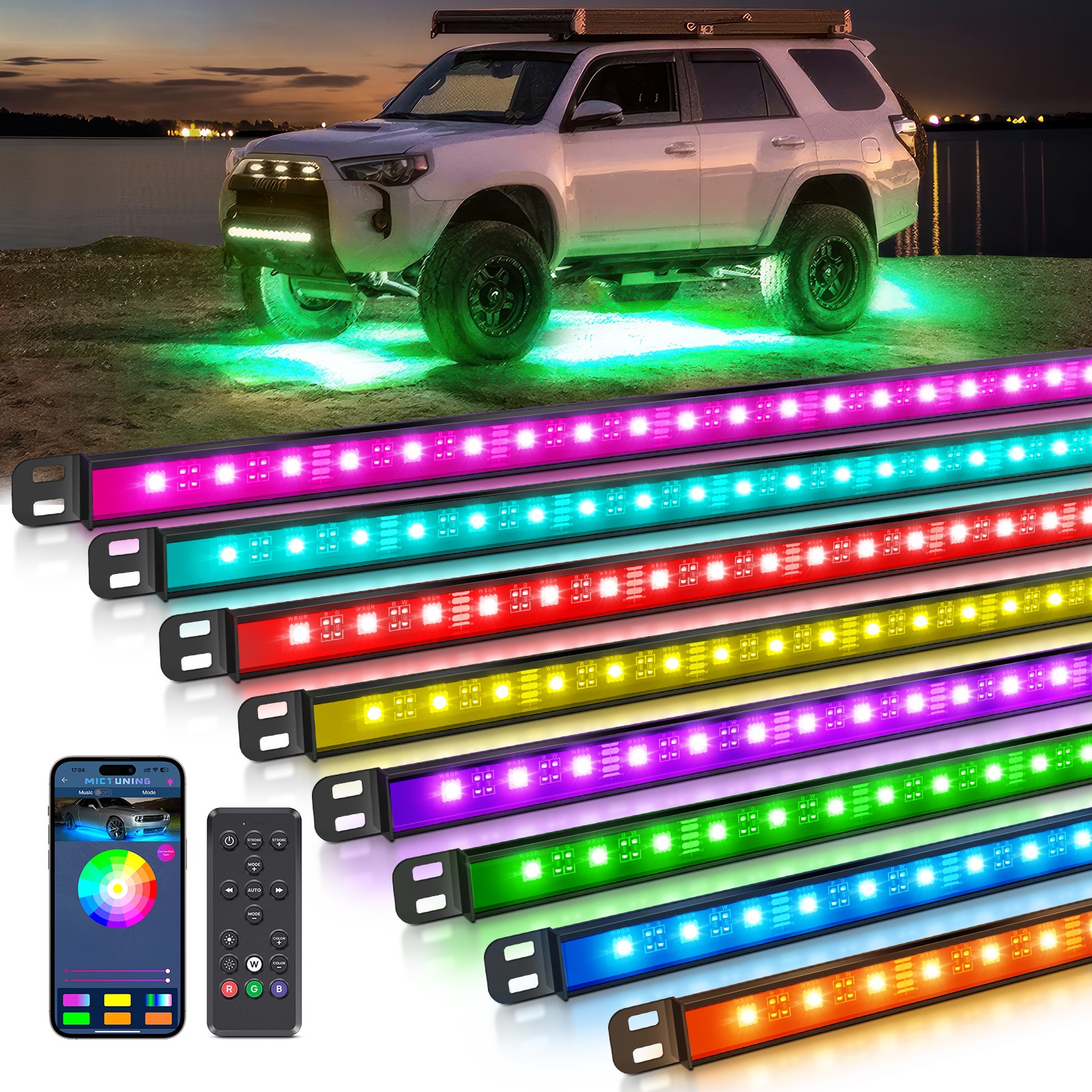 8PCS RGBW LED Light strips,Underbody Underglow Light Bars Aluminum Light strips