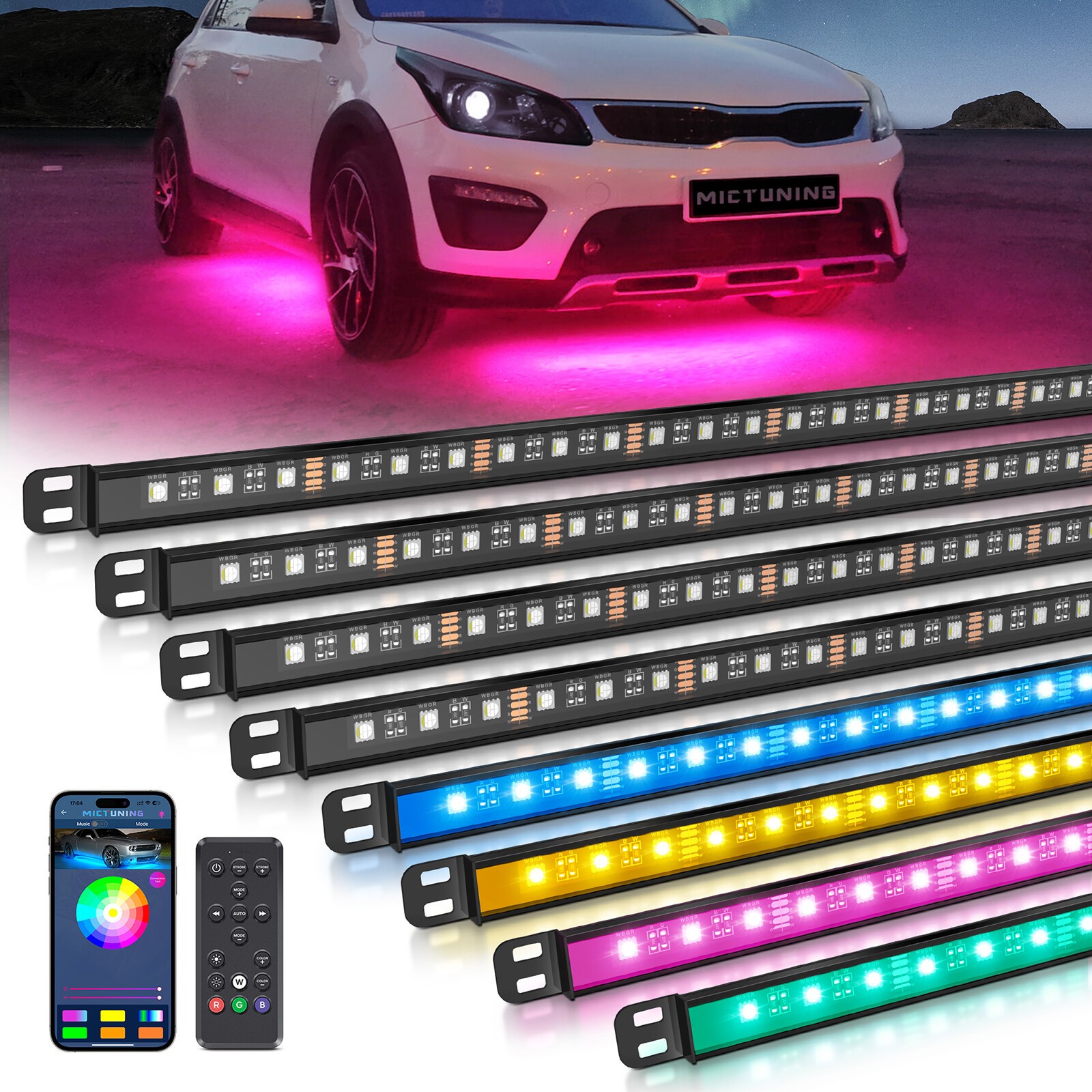 8PCS RGBW LED Light strips,Underbody Underglow Light Bars Aluminum Light strips