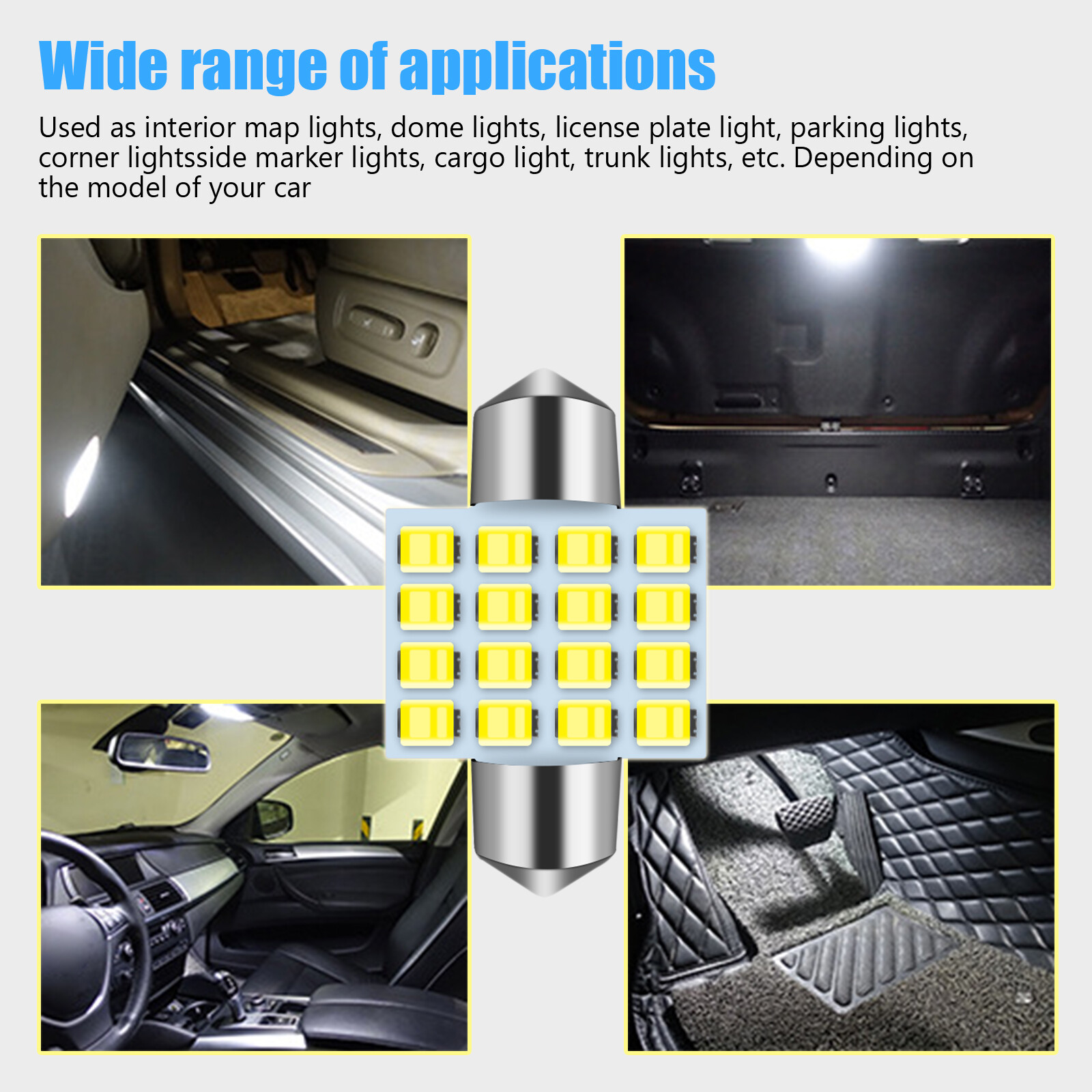 20X White 31MM 16SMD LED Car Interior License Plate Dome Map Light Bulbs 6000K
