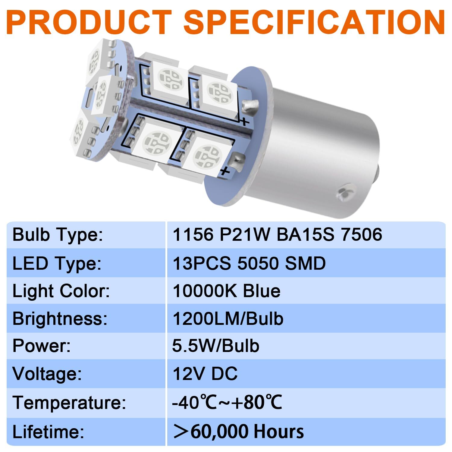 1156 LED Bulb Blue Super Bright 1073 1003 BA15S 7506 1141 LED Bulbs 5050 13-SMD