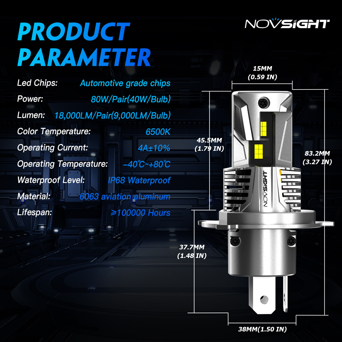 2pcs NOVSIGHT 9003 H4 LED Headlight Bulbs Kit 13000LM High Low Beam Bright Lamp