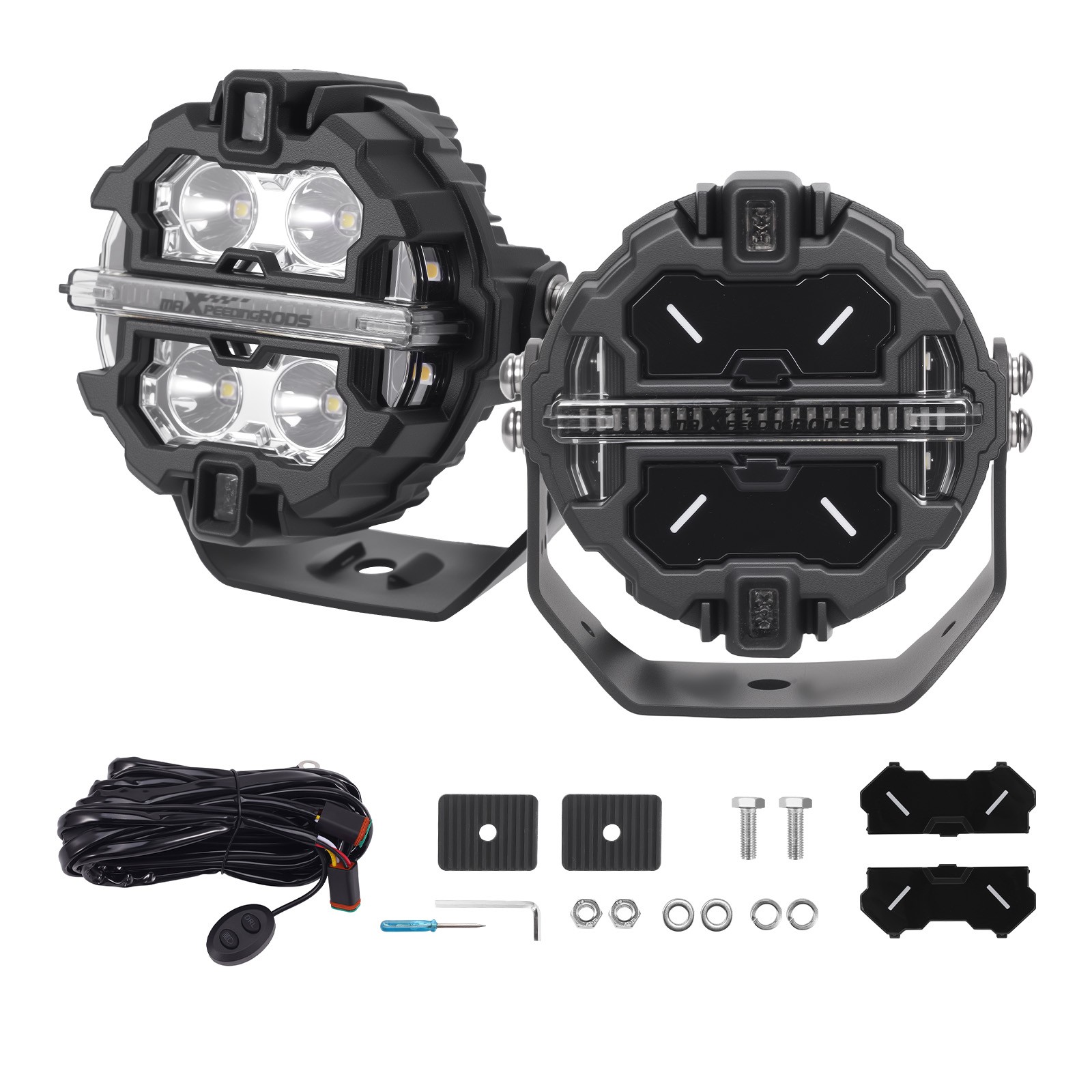 3.5″ LED Pod Lights 160W Spot Beam Side Shooter Driving Light White+Amber DRL
