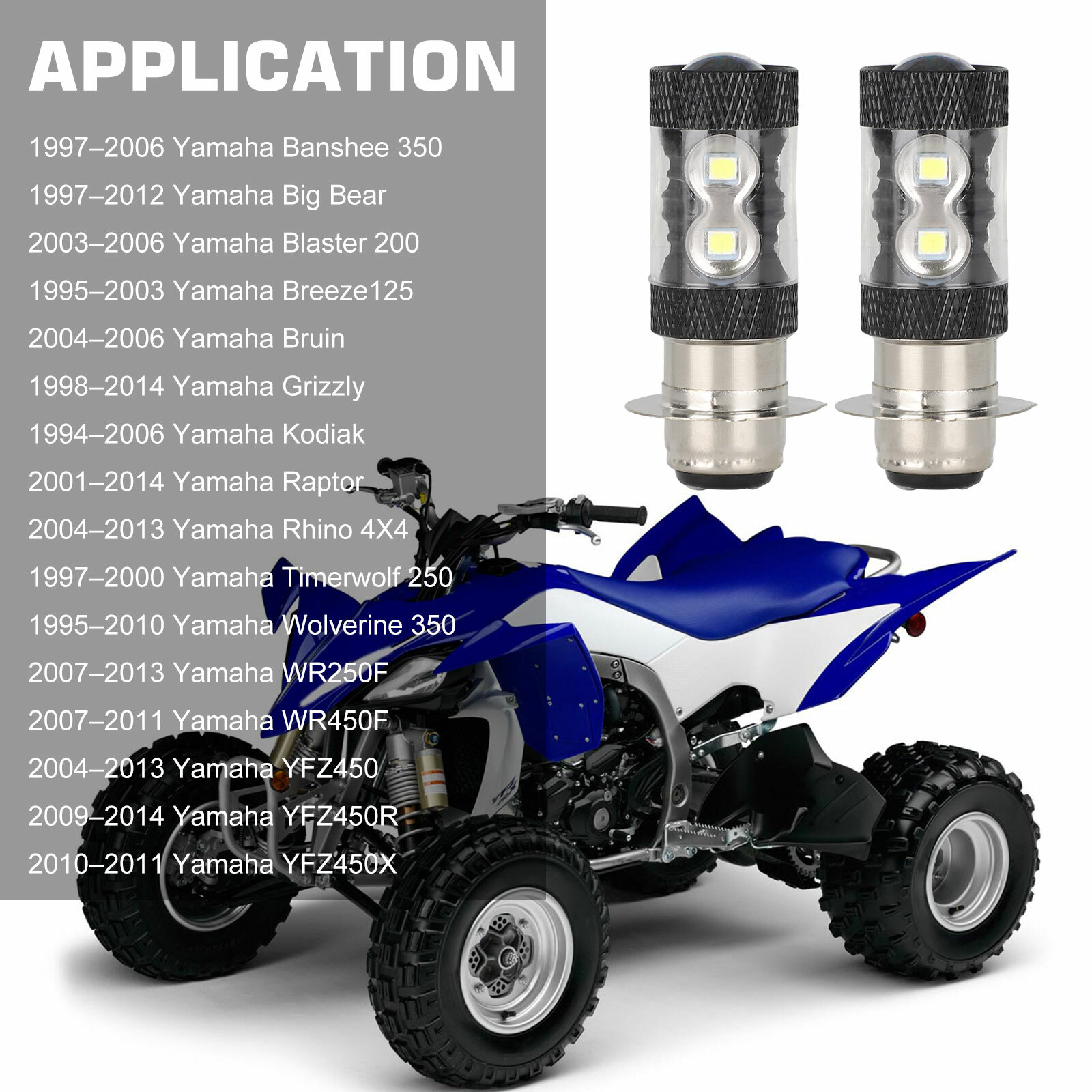 2x 6000K HID White H6M LED Headlight For Yamaha YFZ450R Rhino 700 Raptor YFM660