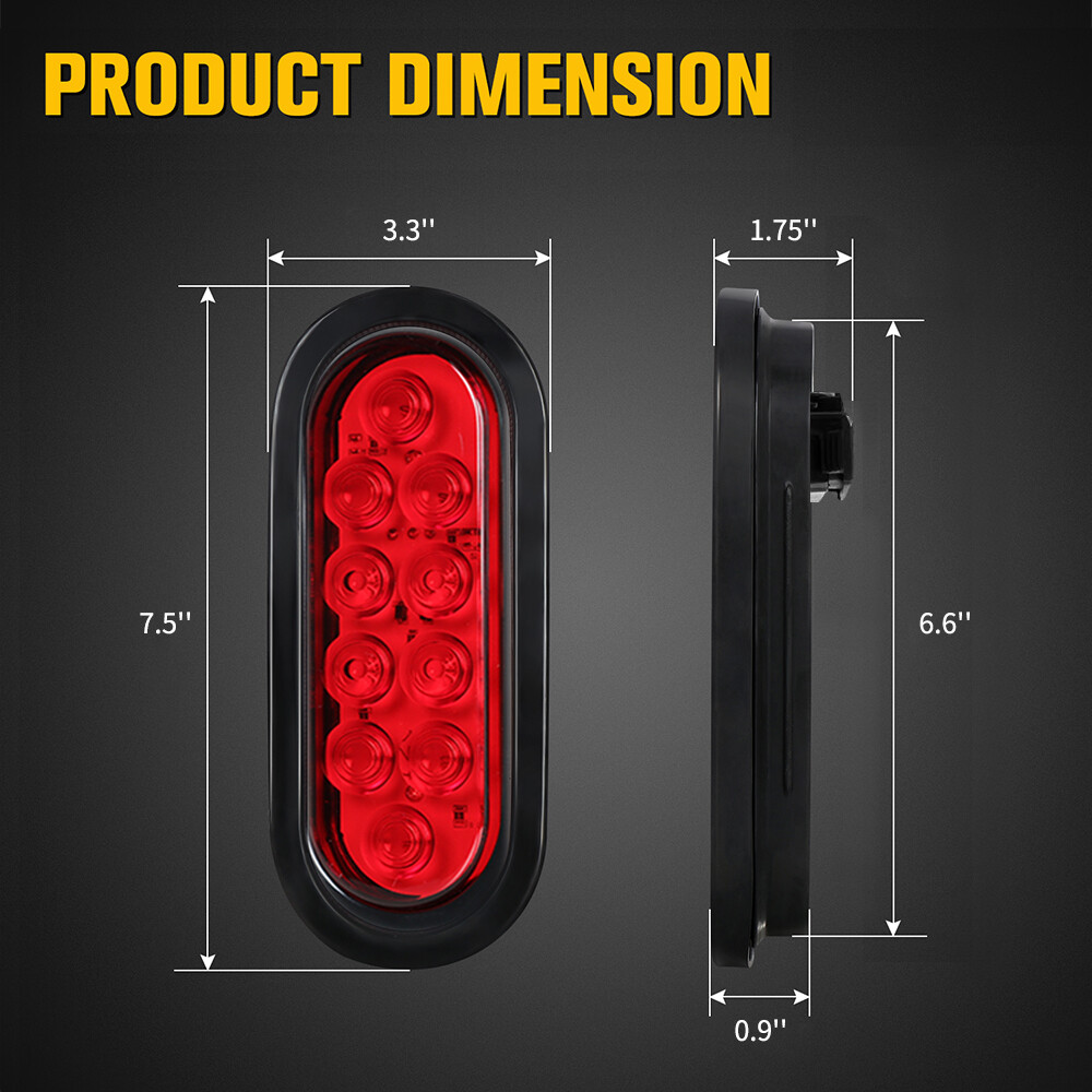 4pc 6″ Oval Red LED Surface Mount Trailer Brake Turn Tail Lights Waterproof DOT