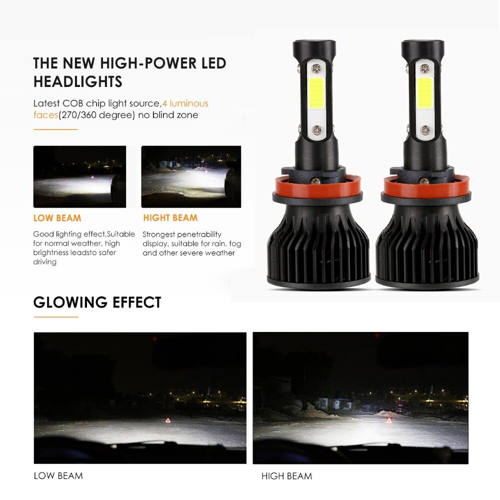IRONWALLS LED Headlight H11 Low Beam Bulb Kit 360000LM 6000K Ultra Bright 4-side