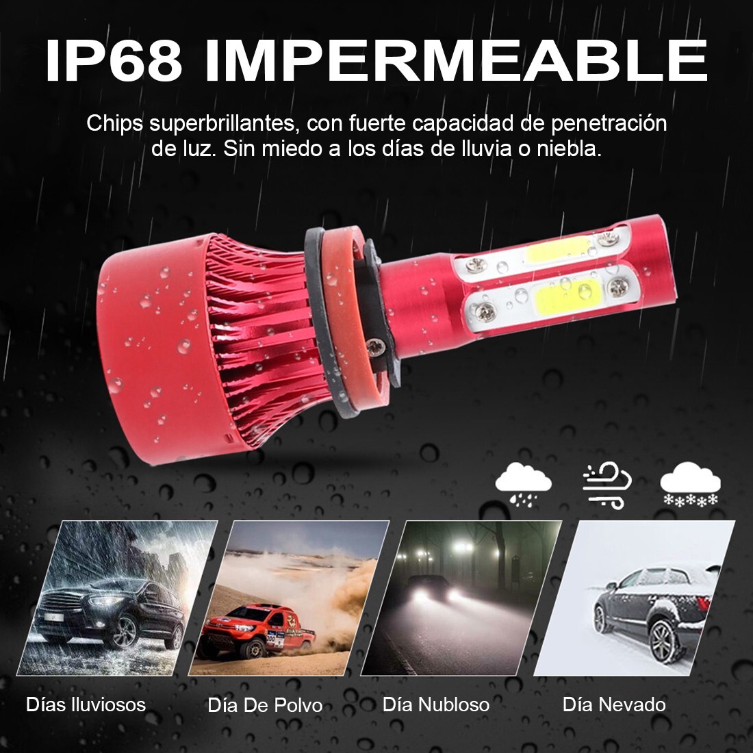 2024 H11 LED Headlight 6000K 2000W 300000LM 4-Side Low Beam bulbs High Power