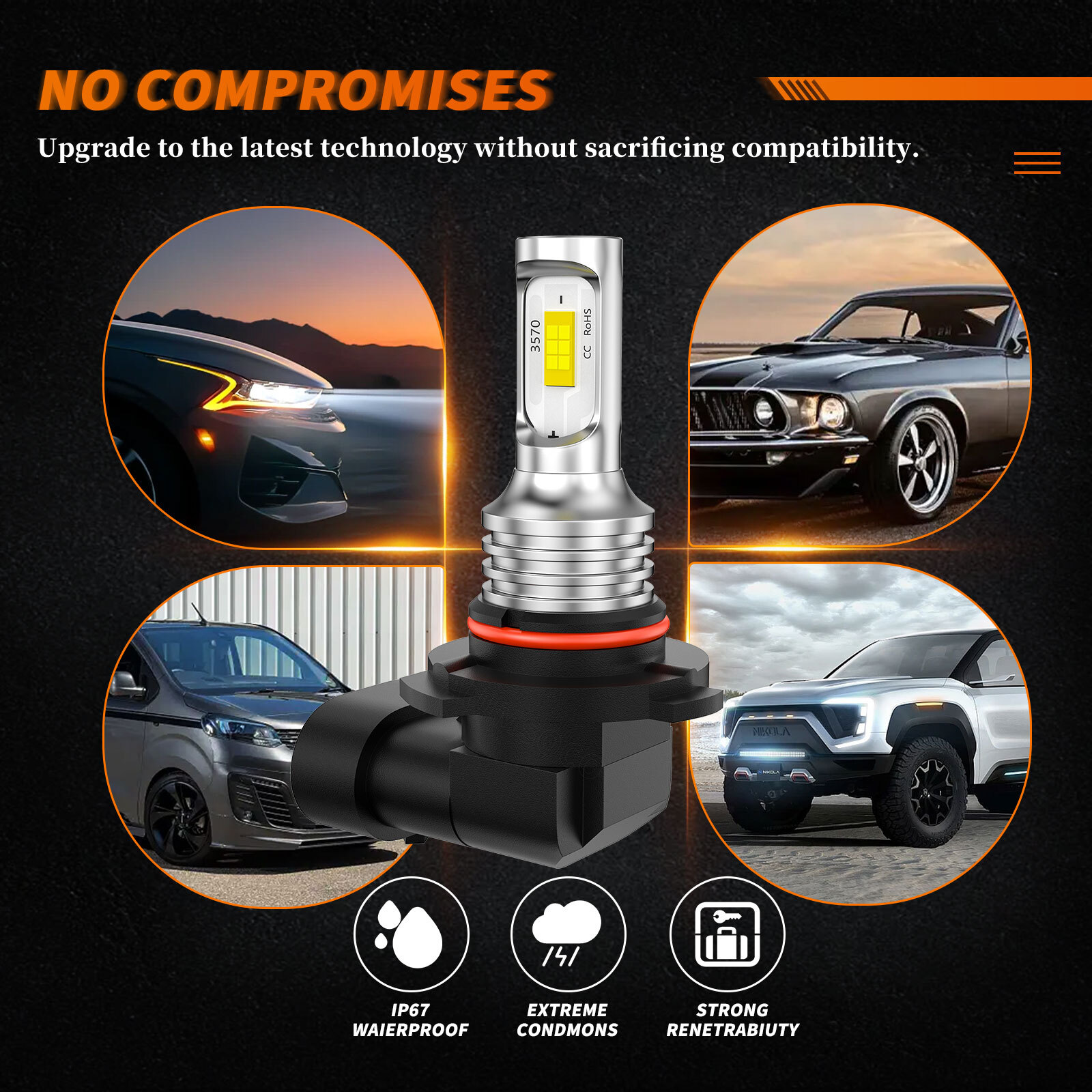 9006 HB4 LED Headlight Bulb Kit Low Beam 60000LM Super Bright 6000K White 2Pcs