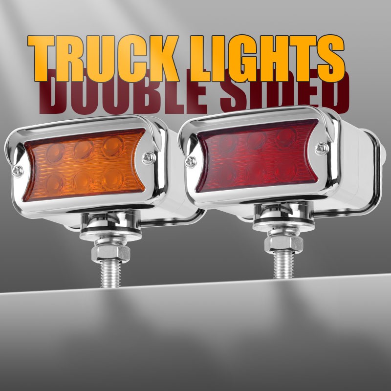 2X 57 LED Red/Amber Fender Semi Truck Pedestal Lights Turn Signal Tail Dual Face