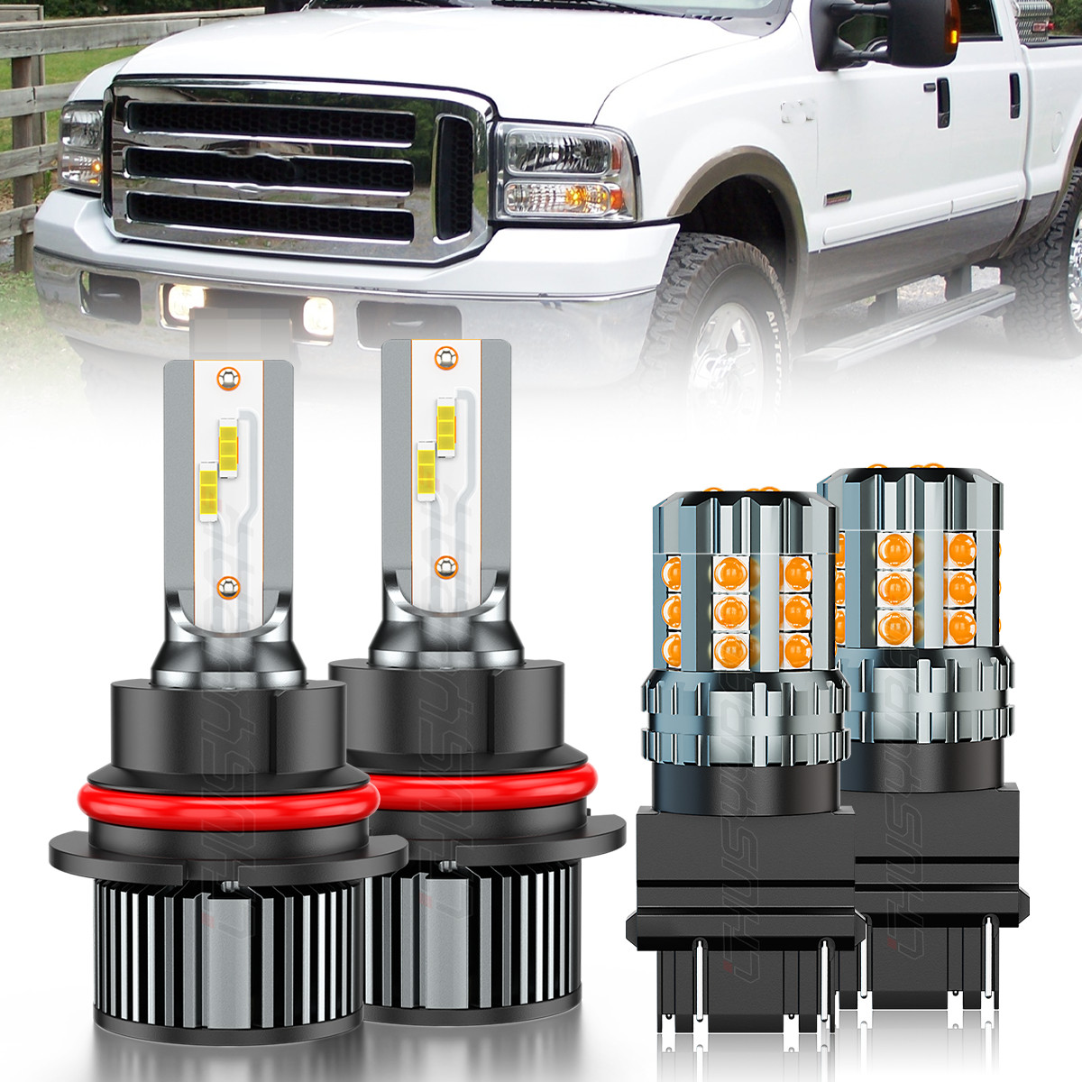 For Ford F450/F550 Superduty 99-04 LED Headlight Hi/Lo+Turn Signal Light Bulb 4x