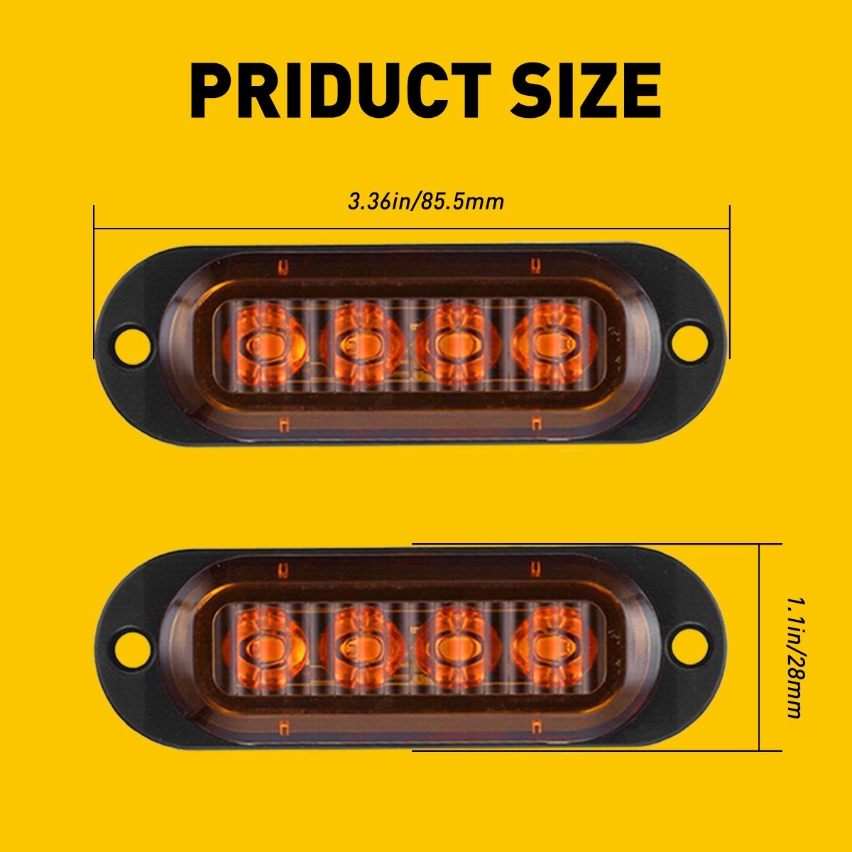 4PC Amber 4LED Side Marker Lights RV Truck Trailer Clearance Light Waterproof US