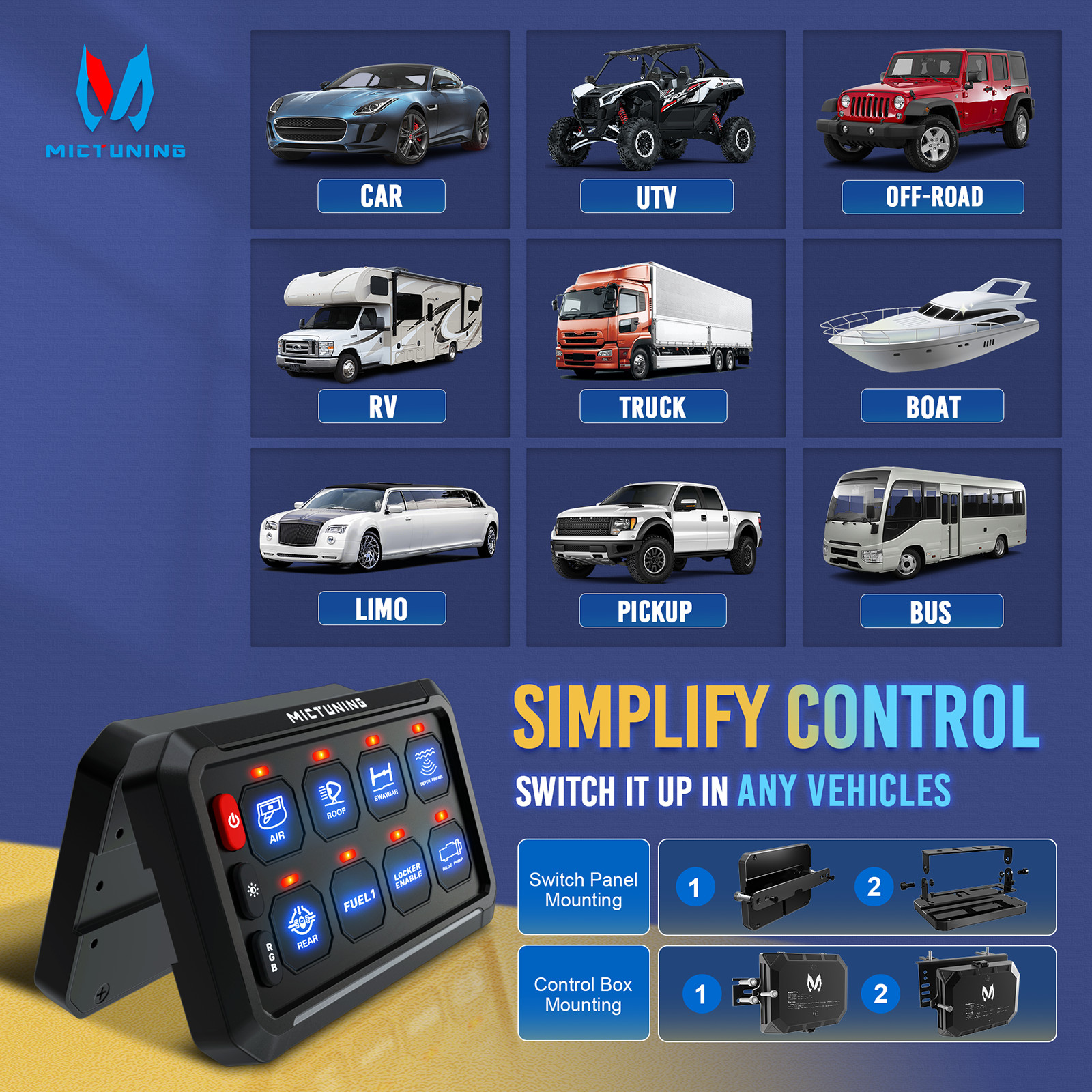 RGB 8 Gang Switch Panel with bluetooth APP Control 12/24v LED Control Box Marine