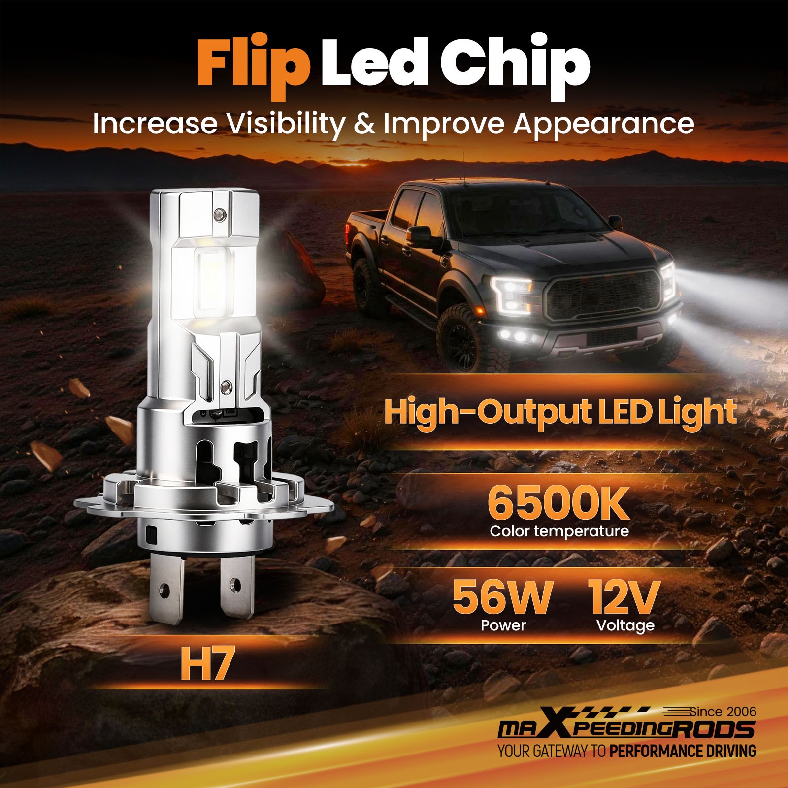 2pcs H7 LED Headlight Bulbs High Low Beam 28W 36000LM 6500K Bright White