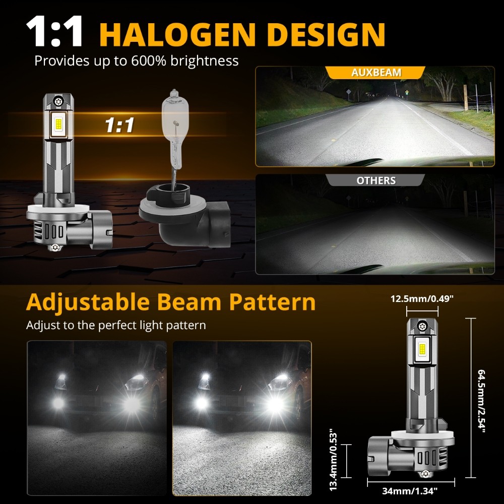 AUXBEAM Canbus 881 889 898 H27 LED Fog Light Bulbs Kit 20000LM 80W 6500K White