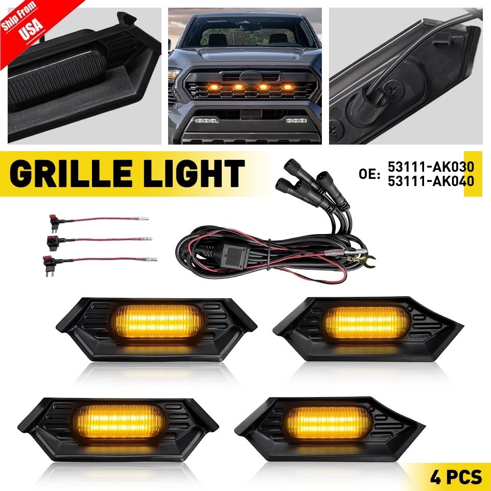 Amber LED Grille Light for 2024-25 Toyota Tacoma TR D Off Road/Sport Accessories