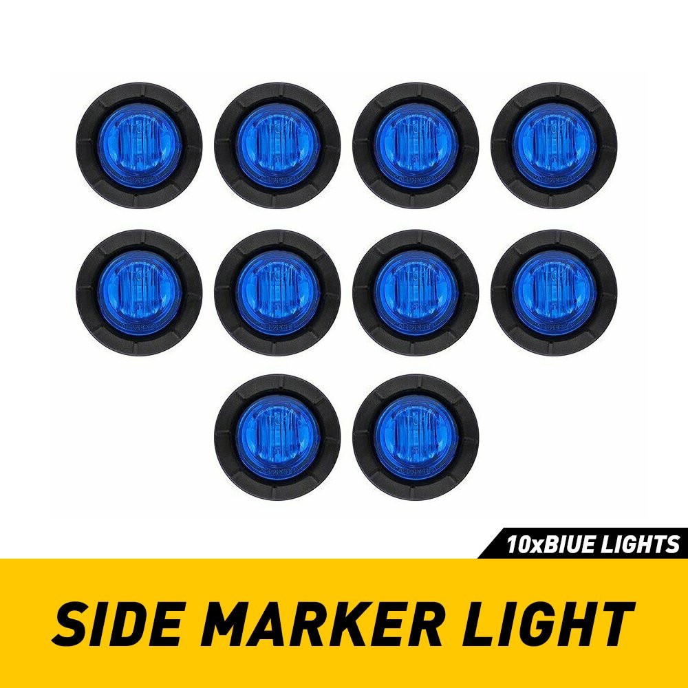 10 PCS LED Side Marker Clearance Lights Trailer Truck Blue 3/4″ Round Waterproof