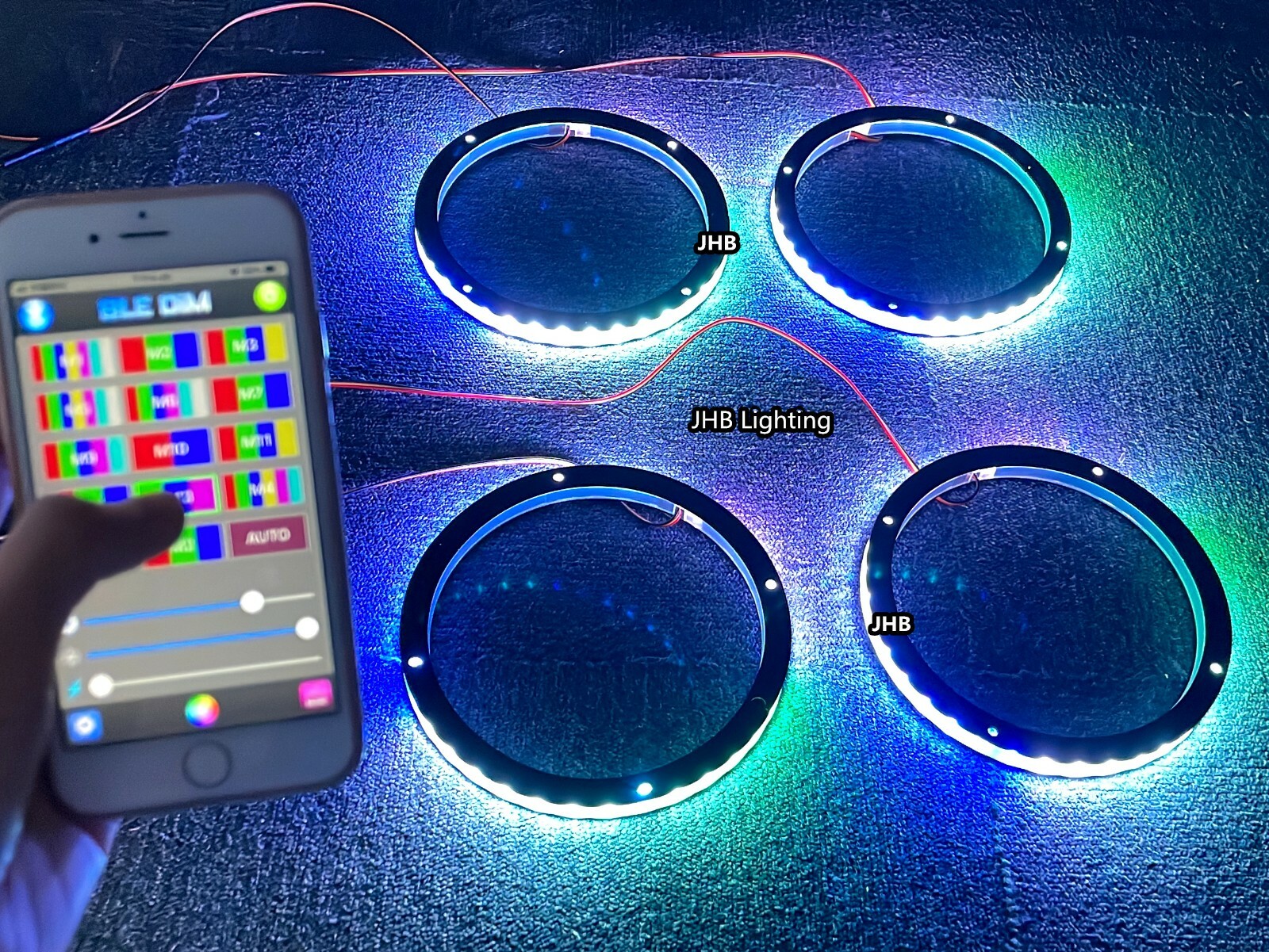 Set (4) 6.5″ APP Remote CHASING Flowing LED Car Sound Audio Speaker Rings Lights