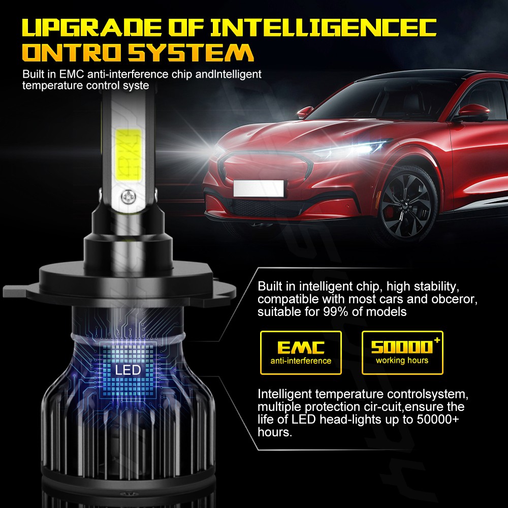 H4 LED Headlight Bulbs 6000K Cold White 120W 8000LM IP68 High Low Beam