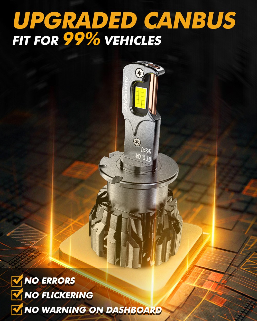 AUXBEAM D4S D4R D4C 6000K Ultra White HID Xenon Bulbs Replacement LED Headlight