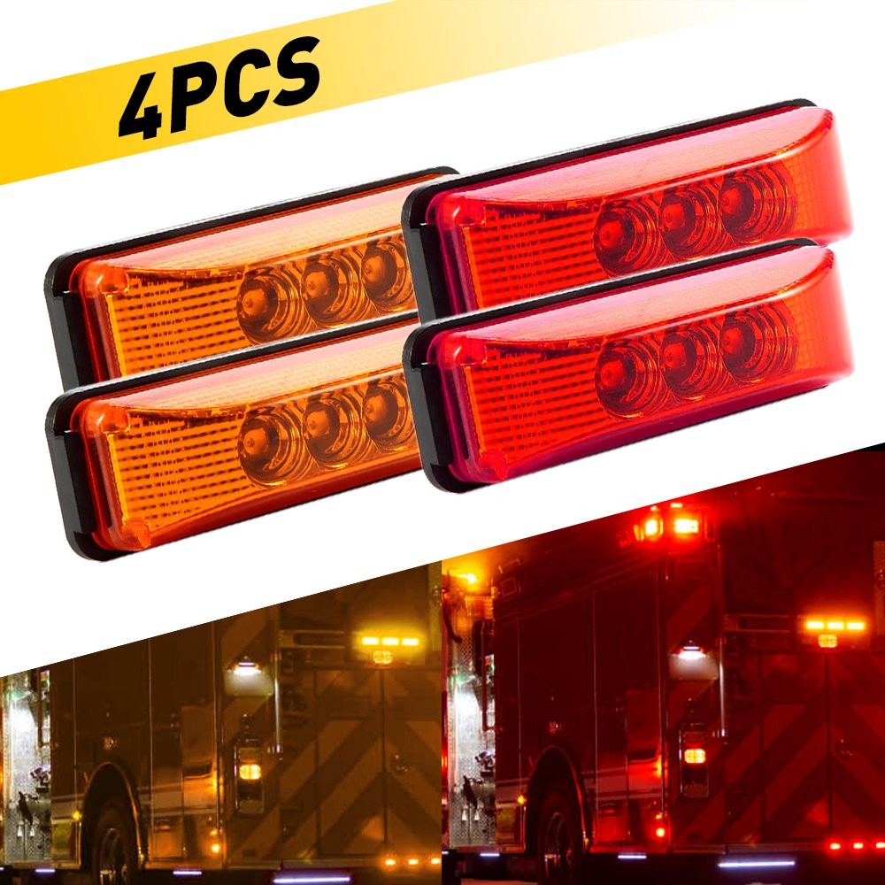 4x 3LED Side Marker Amber Lights Clearance Light Truck Trailer RV 12V Waterproof