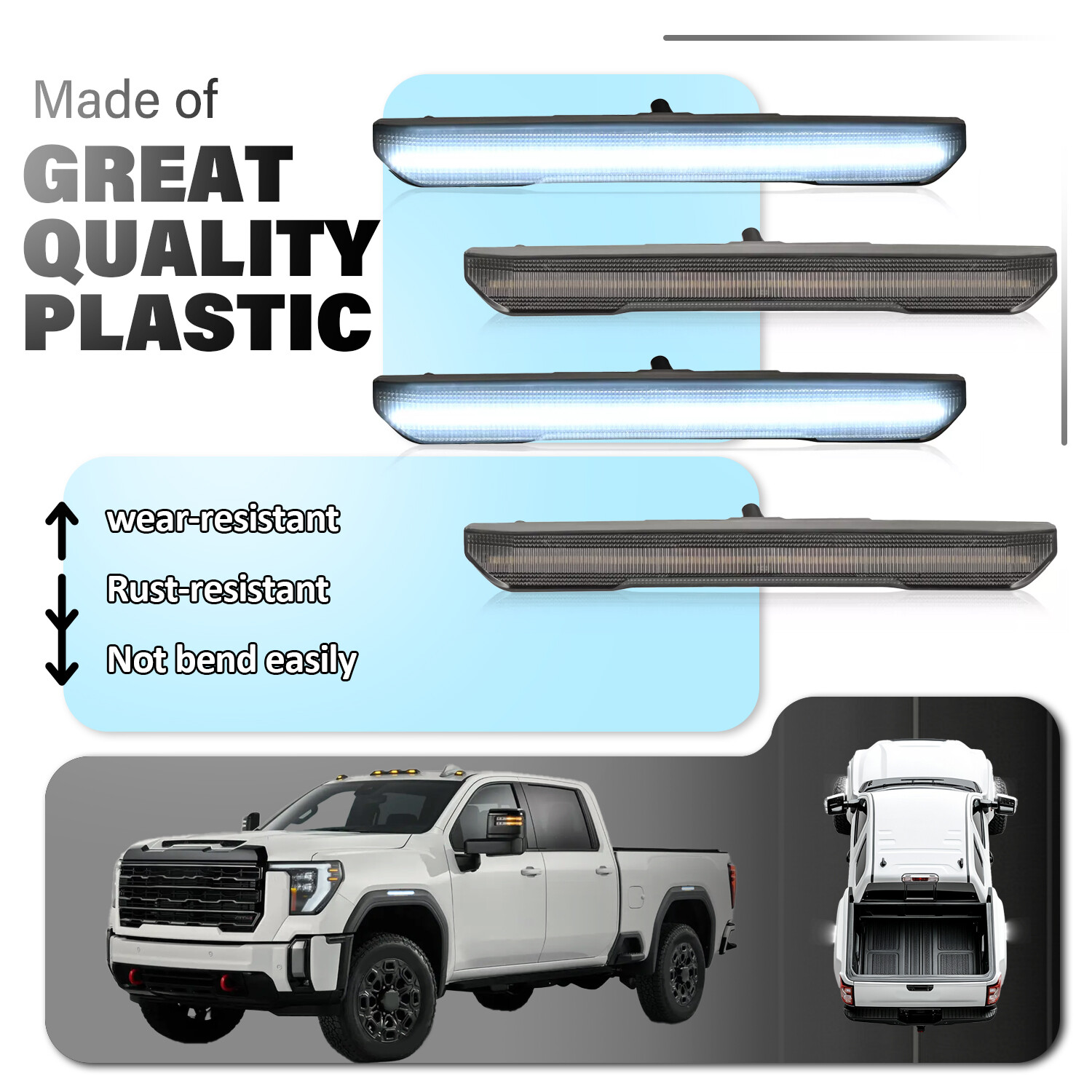White Front Rear LED Side Marker Lights For GMC Sierra 2500HD 3500HD 2020-2024