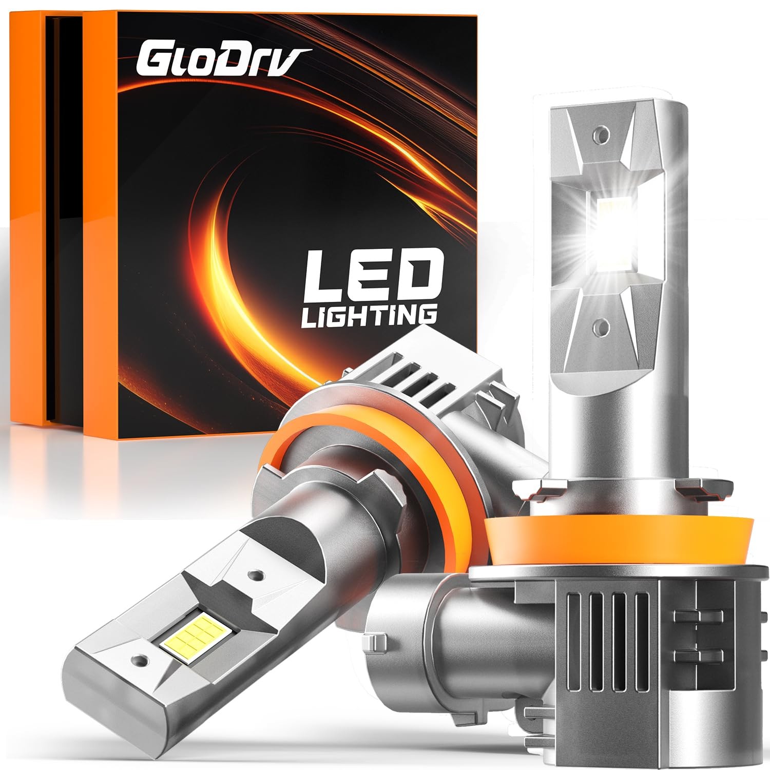 GloDrv [2026 Upgraded] H 11 LED Light Bulbs for Cars, 6500K H11/H8/H9, silver