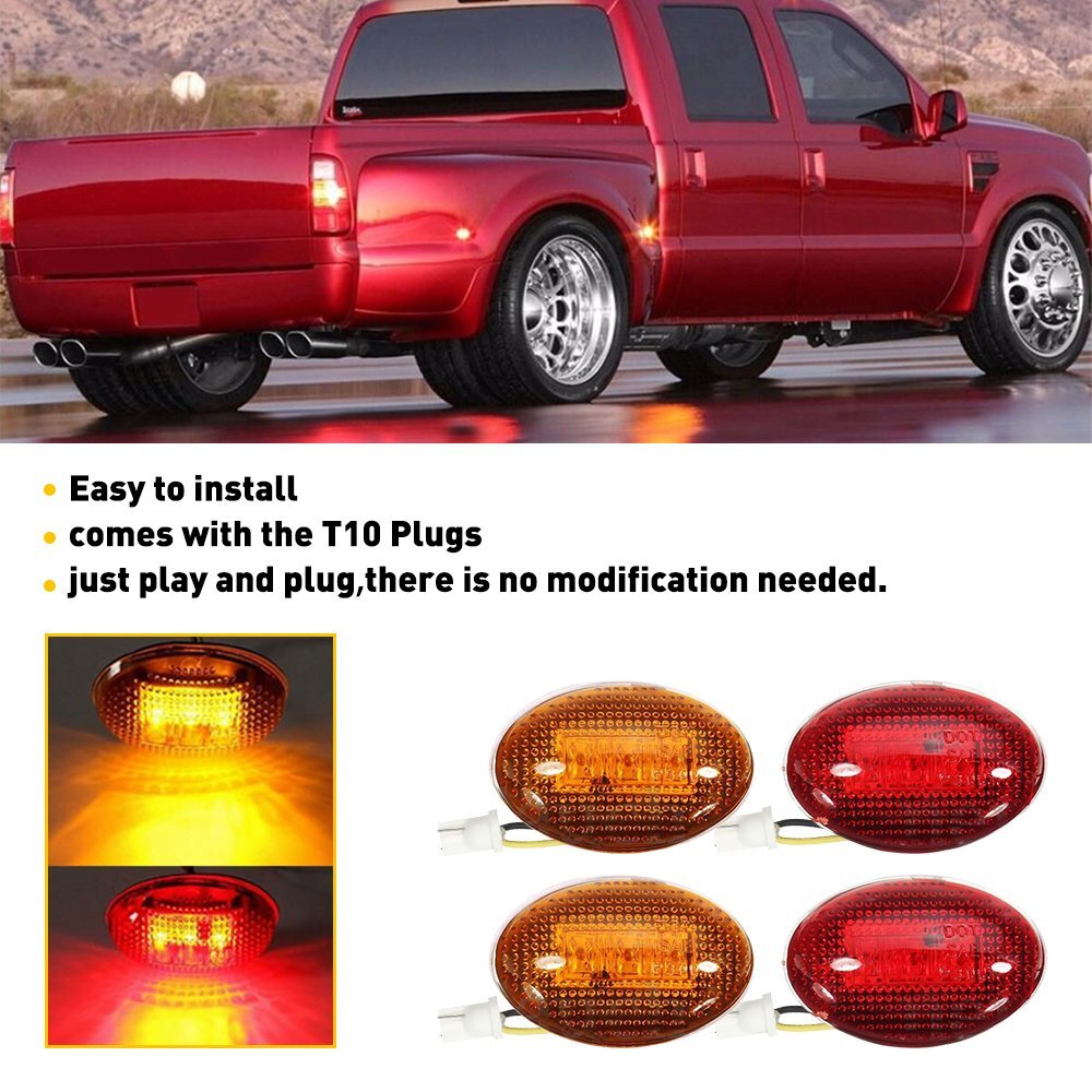 4PCS Amber/Red Side Fender Marker Dually Bed LED Light For 99-10 Ford F350 F450