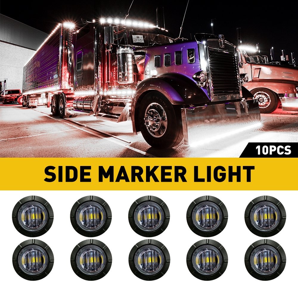 10pc LED Side Marker White Lights Clearance Light Truck Trailer Smoke Waterproof