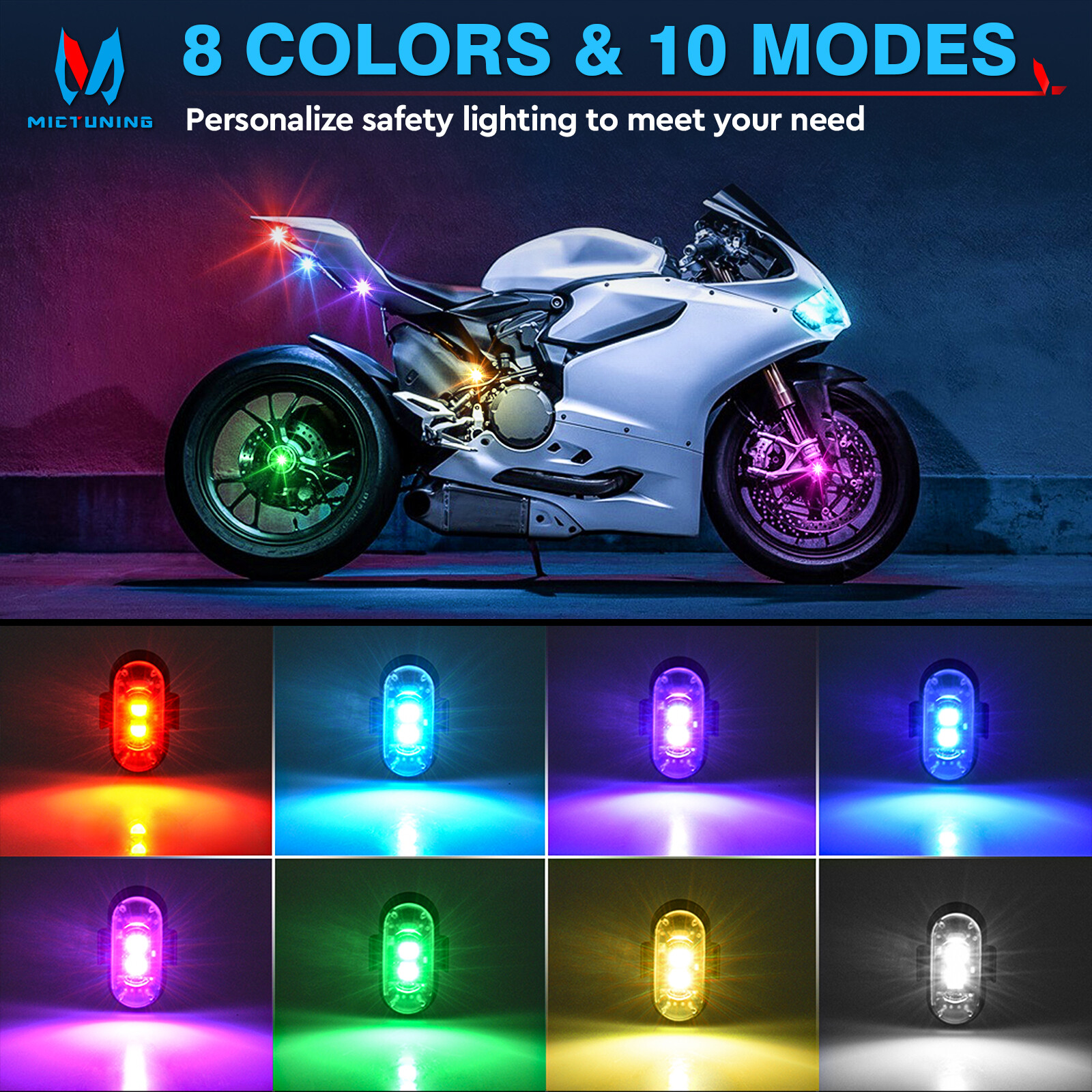 20PCS Wireless LED Strobe Lights 8 Colors USB Rechargeable Anti-Collision Lamps