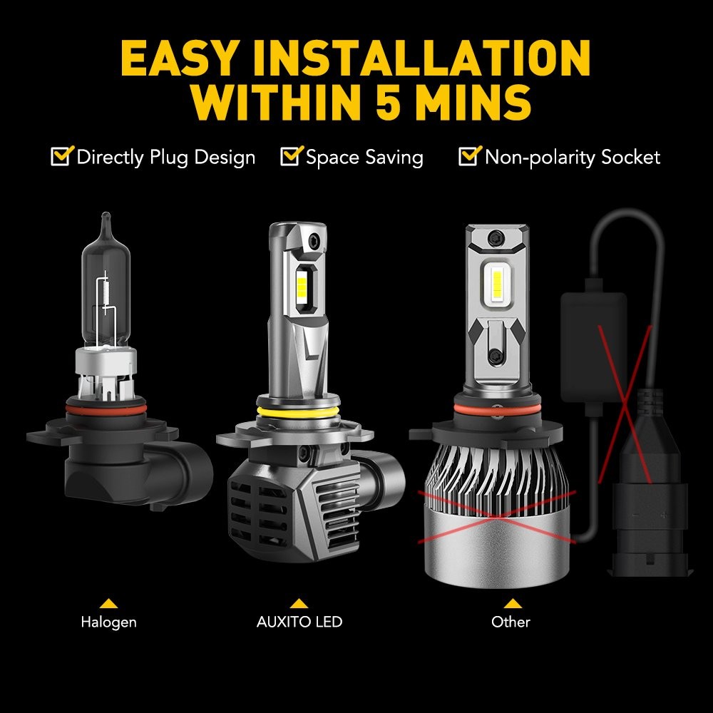 AUXITO 9012 HIR2 LED Headlight Bulb 6500K Xenon White High LOW Beam Bright White