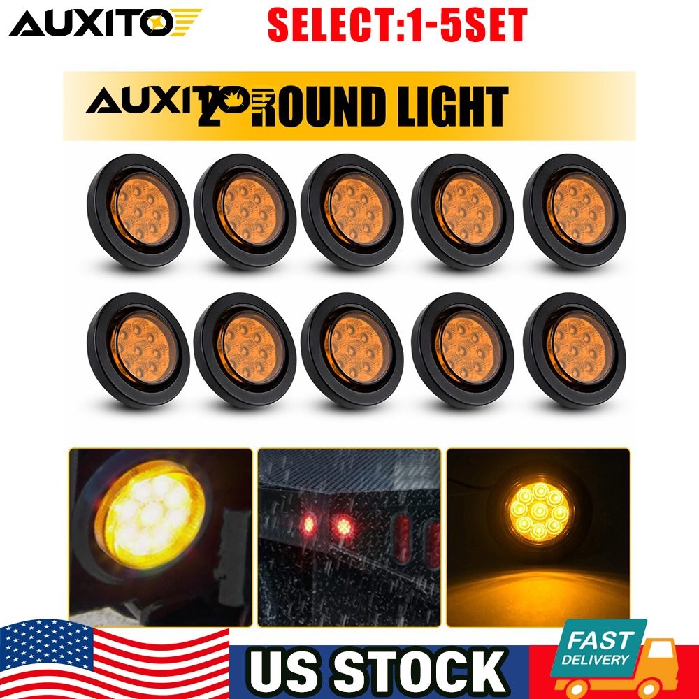2″ DOT Amber Round Trailer 9 LED Marker Lights Grommet for Truck RV Van 10-50X