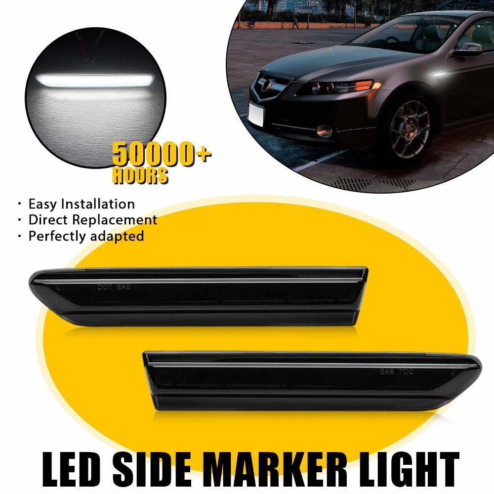 2pcs Smoked Lens White Fender LED Front Side Lights Marker For 2004-08 TL Acura