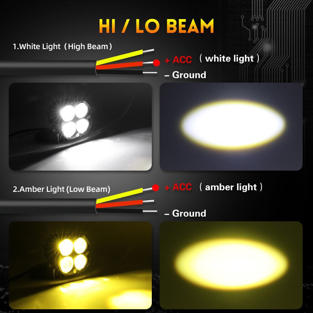 2x LED Motorcycle Spot Lights Headlight Driving Fog Auxiliary Lamp Yellow White