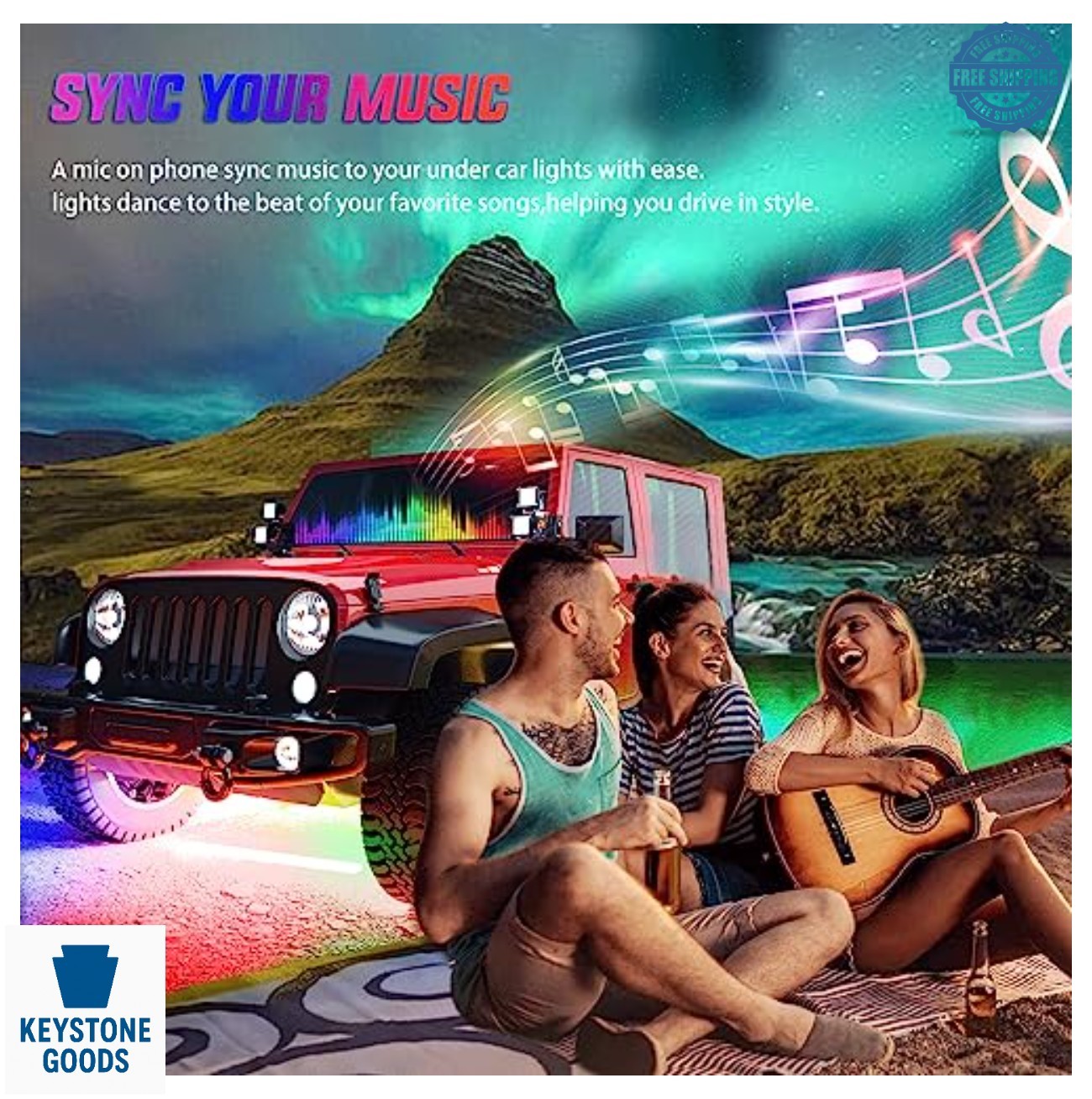 6 Piece Car LED Underglow Strip Kit 12V RGB-IC APP Remote Music Mode Waterproof