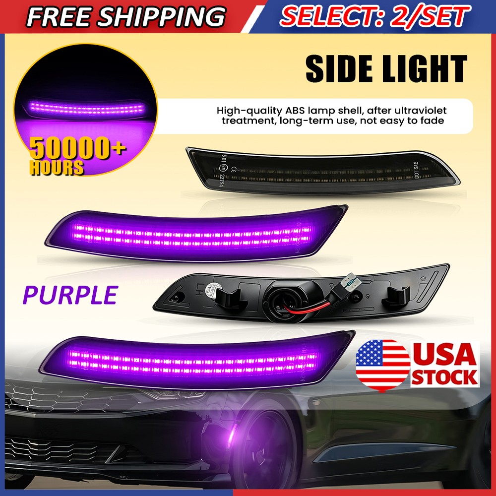 8x Sequential Front Rear LED Side Marker Light Purple For 2016-2023 Chevy Camaro