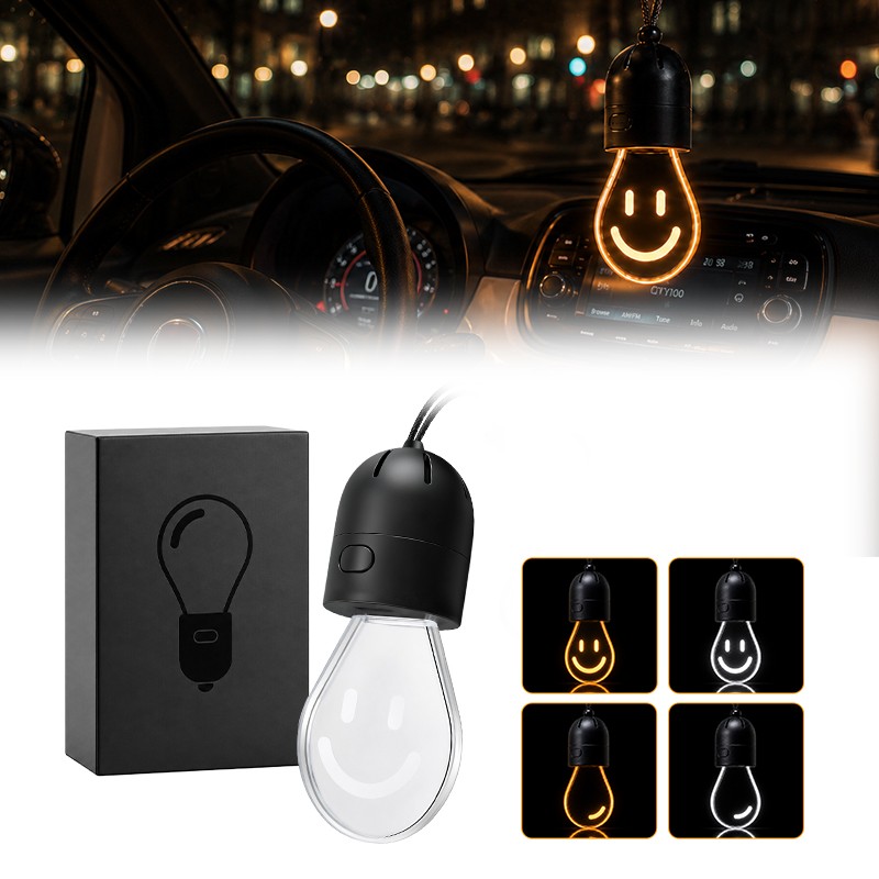 Car Hanging Bulb Light Smile LED Rearview Mirror Pendant Ambient Lamp AmberWhite