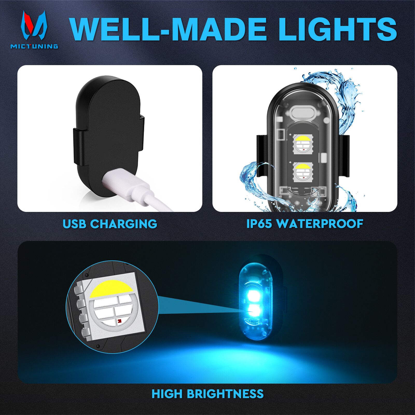 20PCS Wireless LED Strobe Lights 8 Colors USB Rechargeable Anti-Collision Lamps