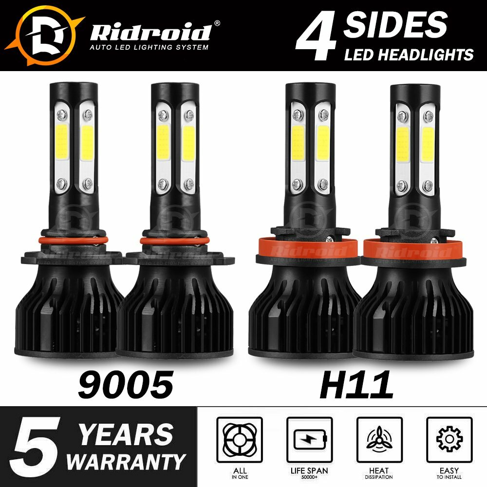 RIDROID LED Headlight Bulbs Conversion Kit 9005 H11 High Low Beam Bright White