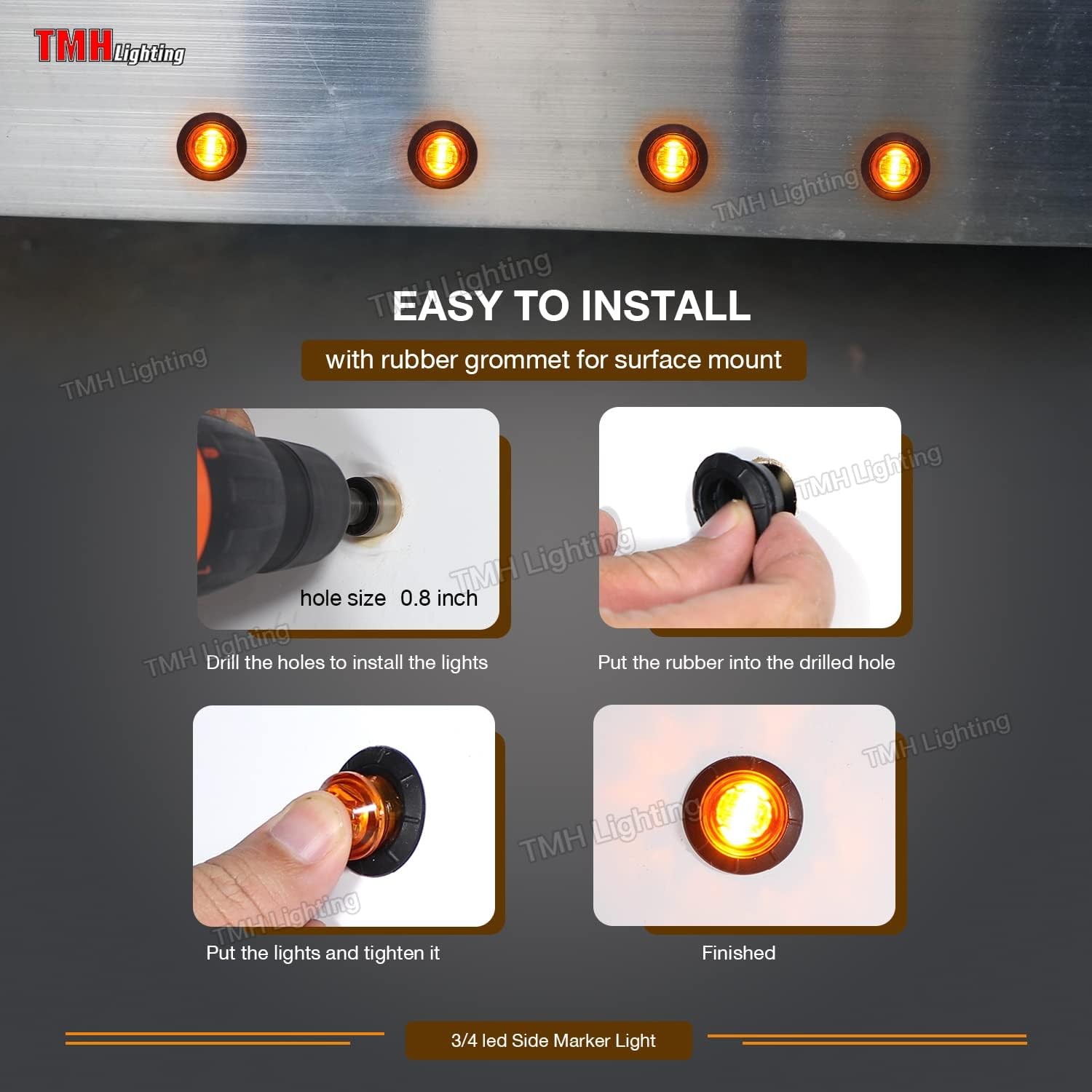 50 pcs 3/4 Inch Mount Amber 3 LED Mini Round Trailer Side 50pcs