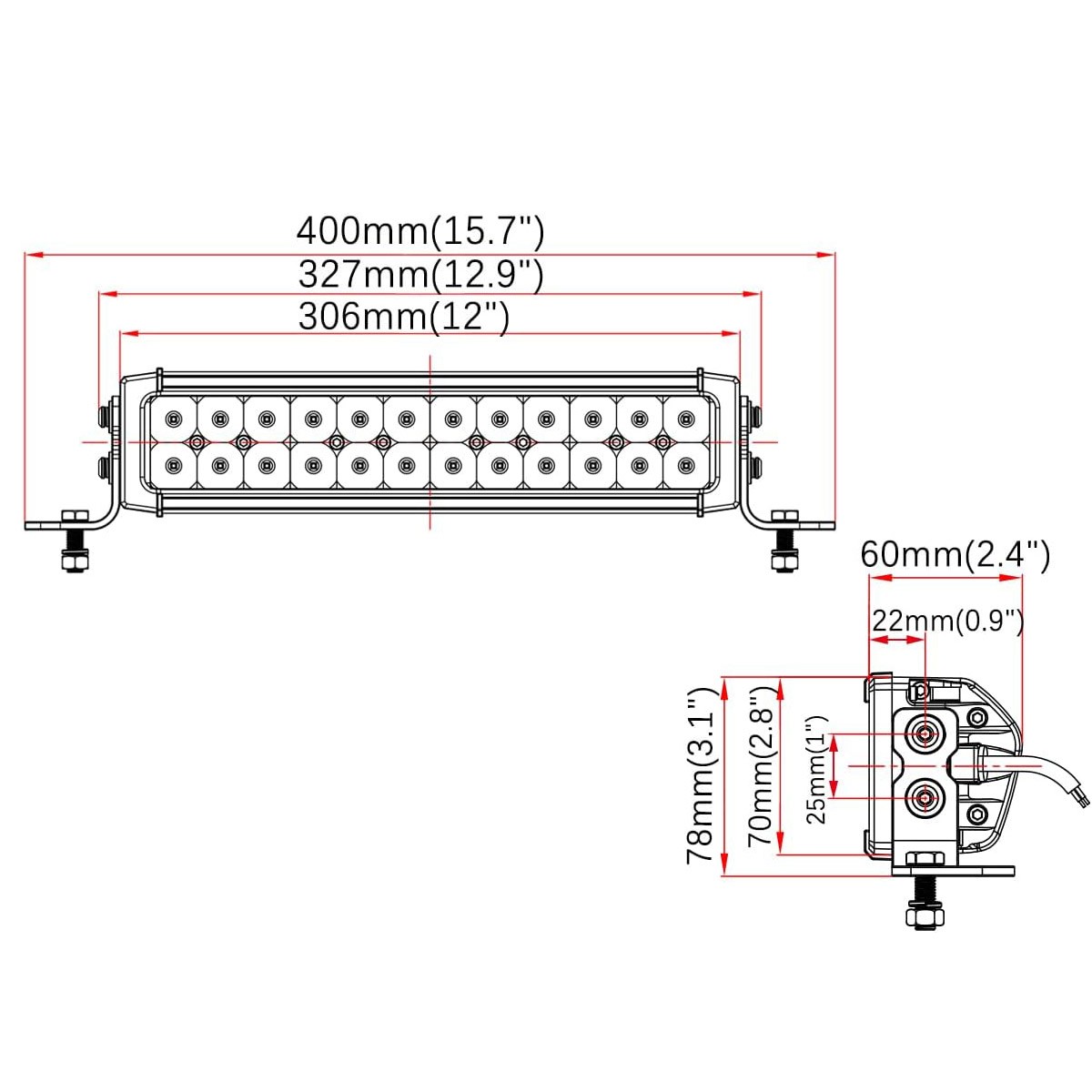 12″ 72W 7200 Lumens LED Work Light Bar 6000K Spot Flood Combo Beam 12/24V DC