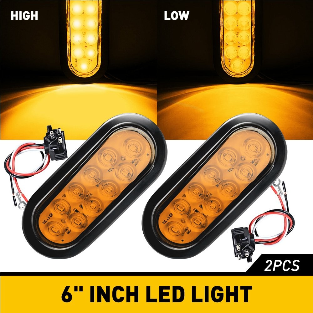 2Pcs Amber Oval 6″ Trailer Lights 10 LED Stop Turn Signal Tail Truck Park Lights