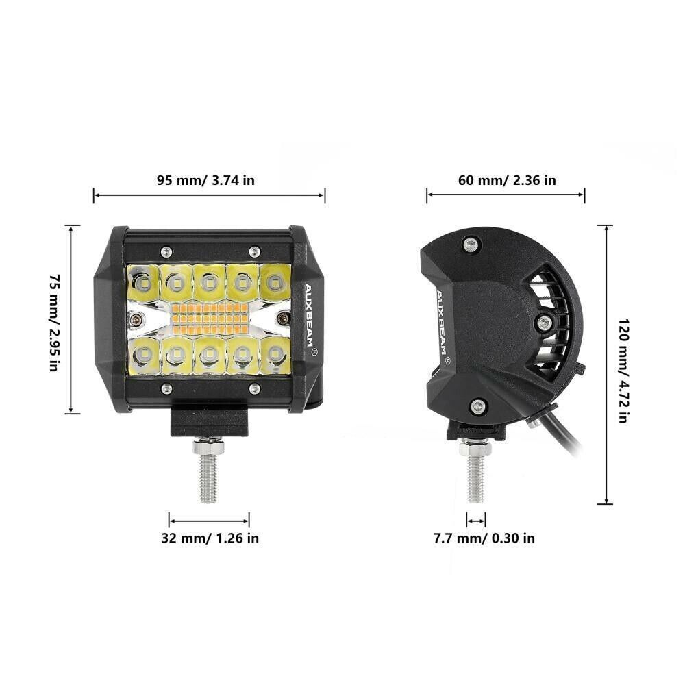 Auxbeam 4″ LED Pods Light 120W Spot 3-Row Off Road For Truck SUV ATV UTV Jeep