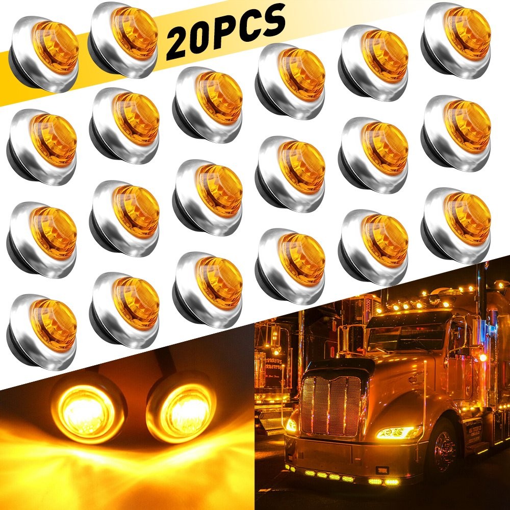 20X 3/4″ Car Truck Trailer Round Amber LED Side Light Marker With Stailness Base