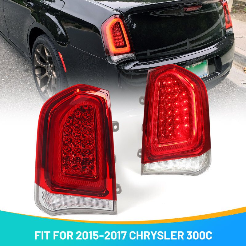 Pair Chrome Trim Full LED Tail Lights For 2015-2023 Chrysler 300 Brake Lamp Side