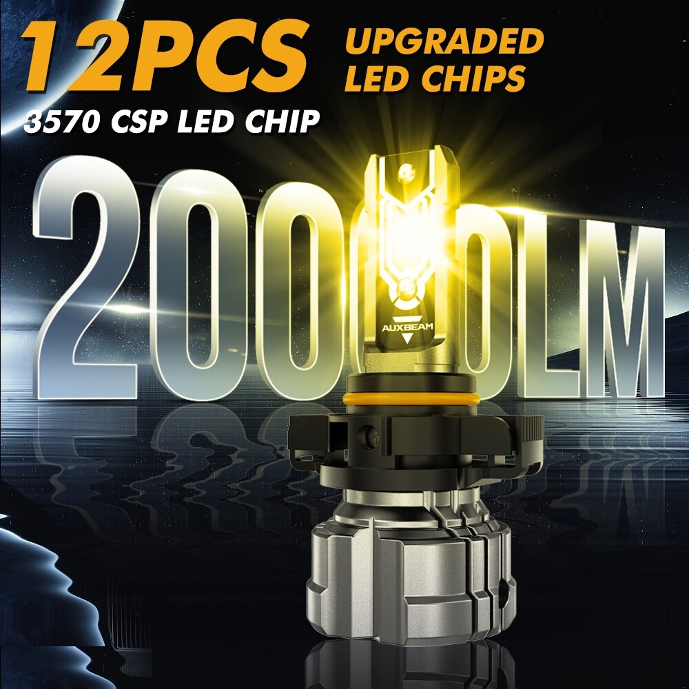 AUXBEAM 3000K Amber 5202 LED Fog Light Bulbs for GMC Sierra 1500 2500 HD 2007-15