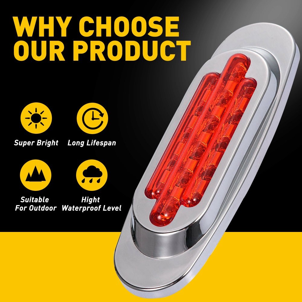 2pcs Red 16 LED Clearance Marker Side Light Truck Trailer Chrome Cover Bezel USP