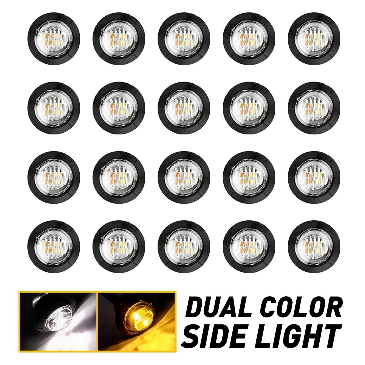 20X 3/4″ Amber White Small Round Side Marker lights Button LED Mini lamps 12V US