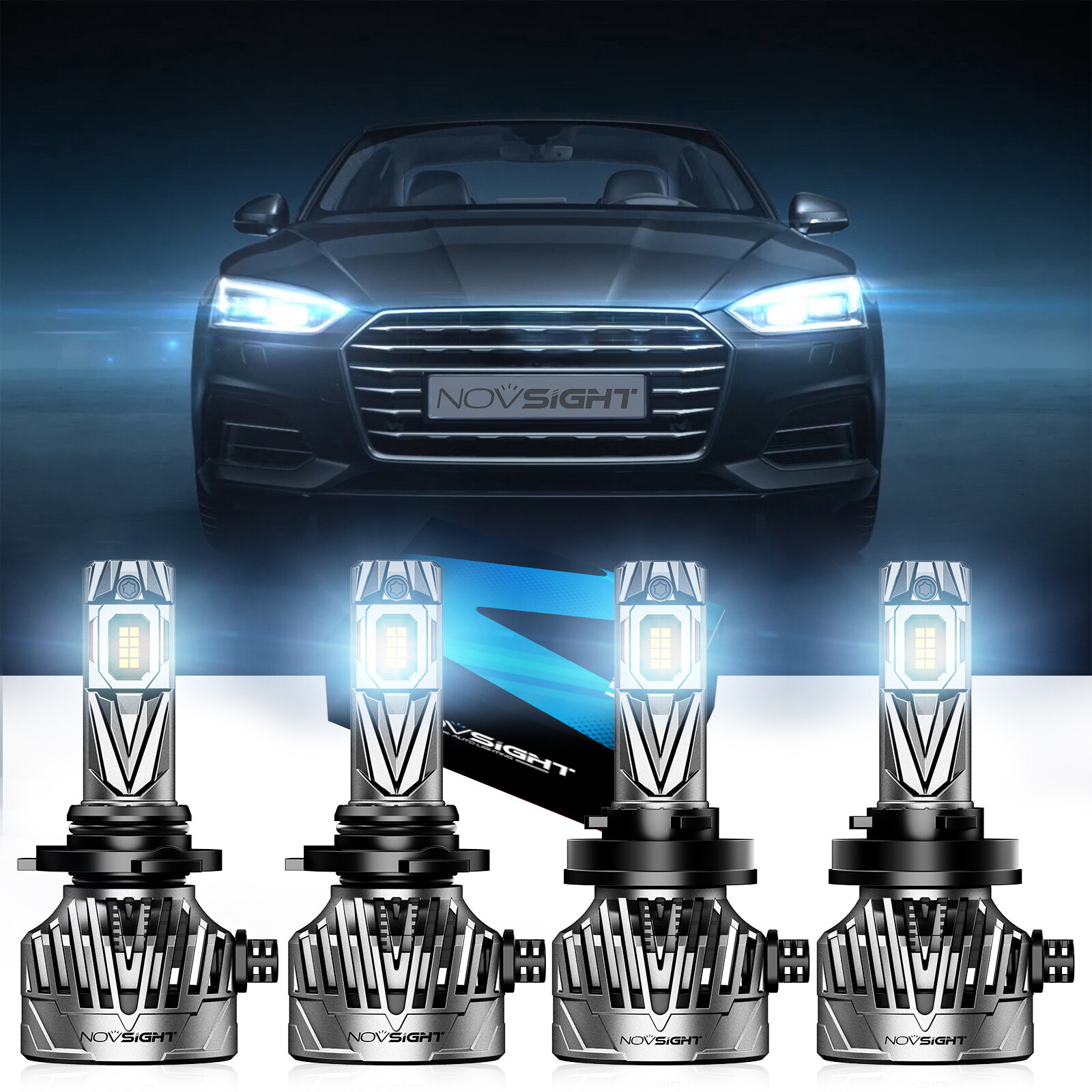 4X NOVSIGHT 9005/HB3+H11 LED Headlight Bulbs High & Low Beam 6500K Super Bright