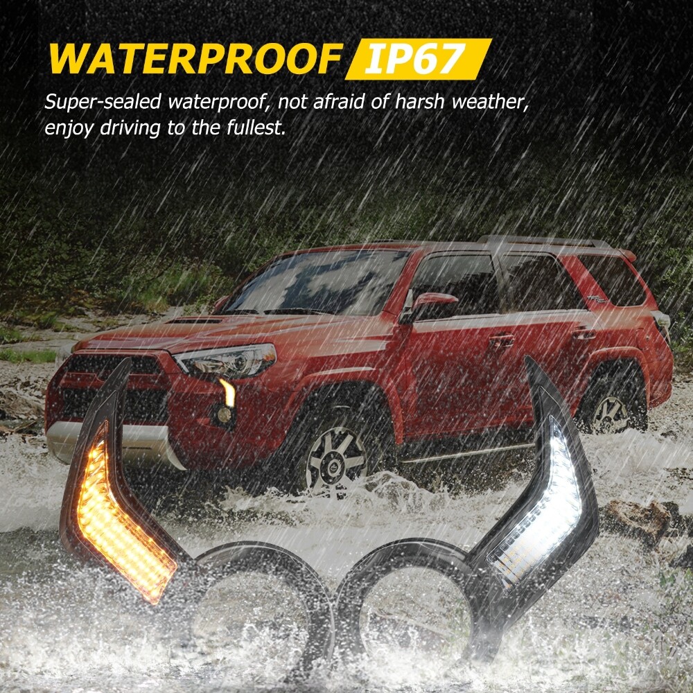 For Toyota 4Runner 13-21 LED Front Fog Light DRL Turn Signal Lights Amber/White