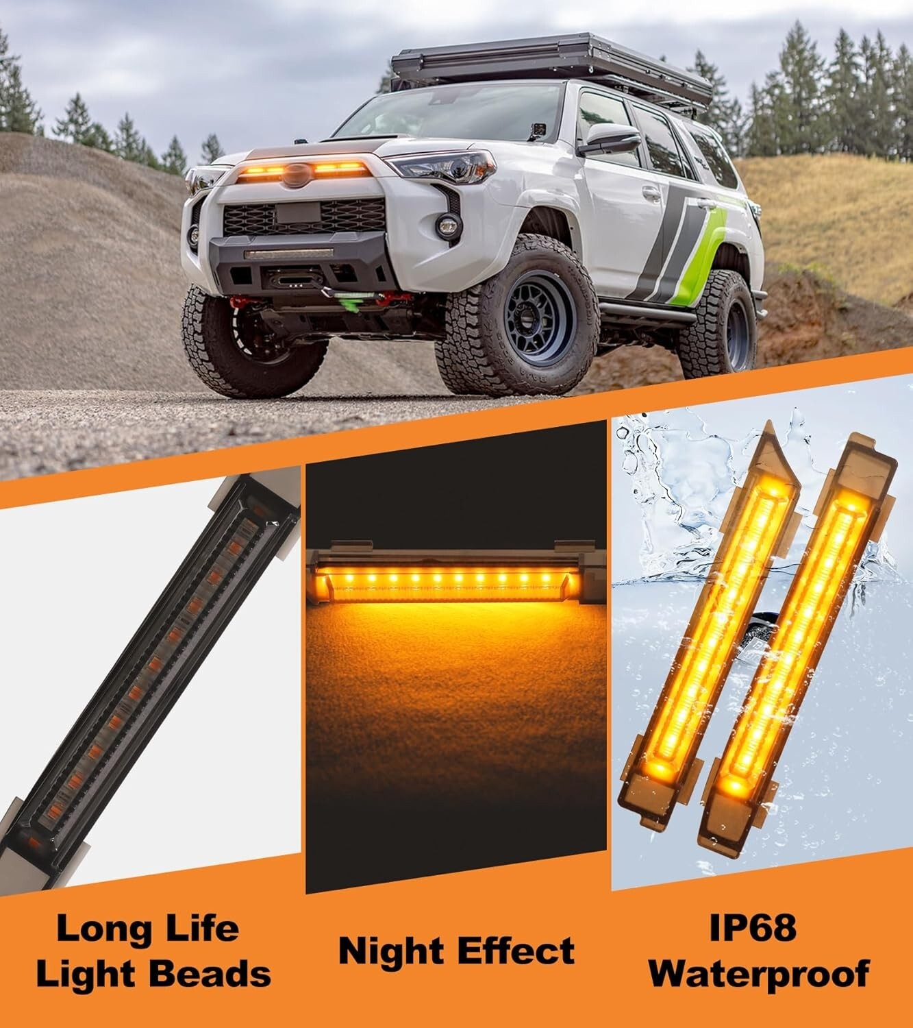 LED Front Grill Grille Light for Toyota 4Runner 2020-2024 Raptor Lights (Yellow)