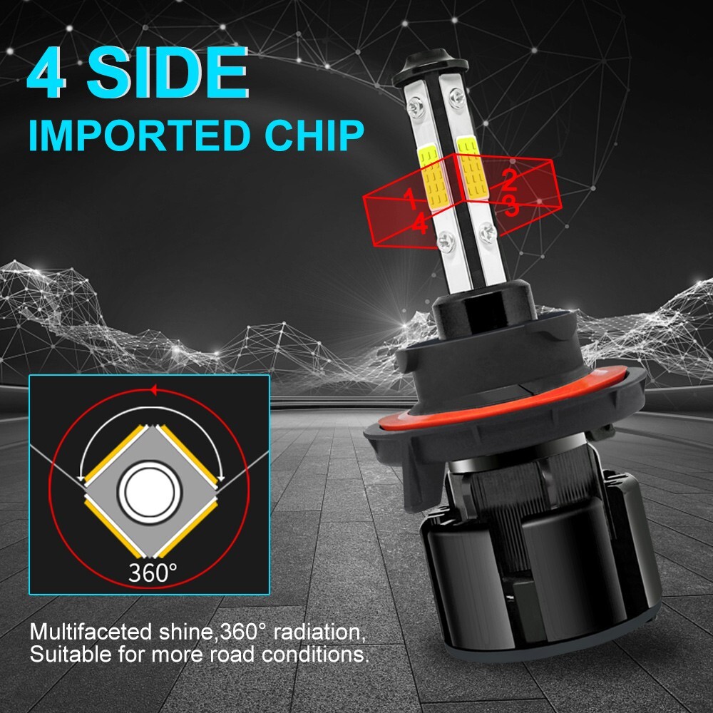 H13 9008 LED Headlight Bulbs Kit High Low Beam 6500K Super Bright White 720000LM